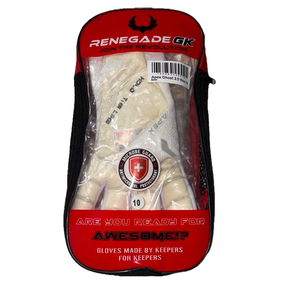 Renegade GK Apex Ghost 2.0 Soccer Goalkeeper Gloves Sz 10 White New